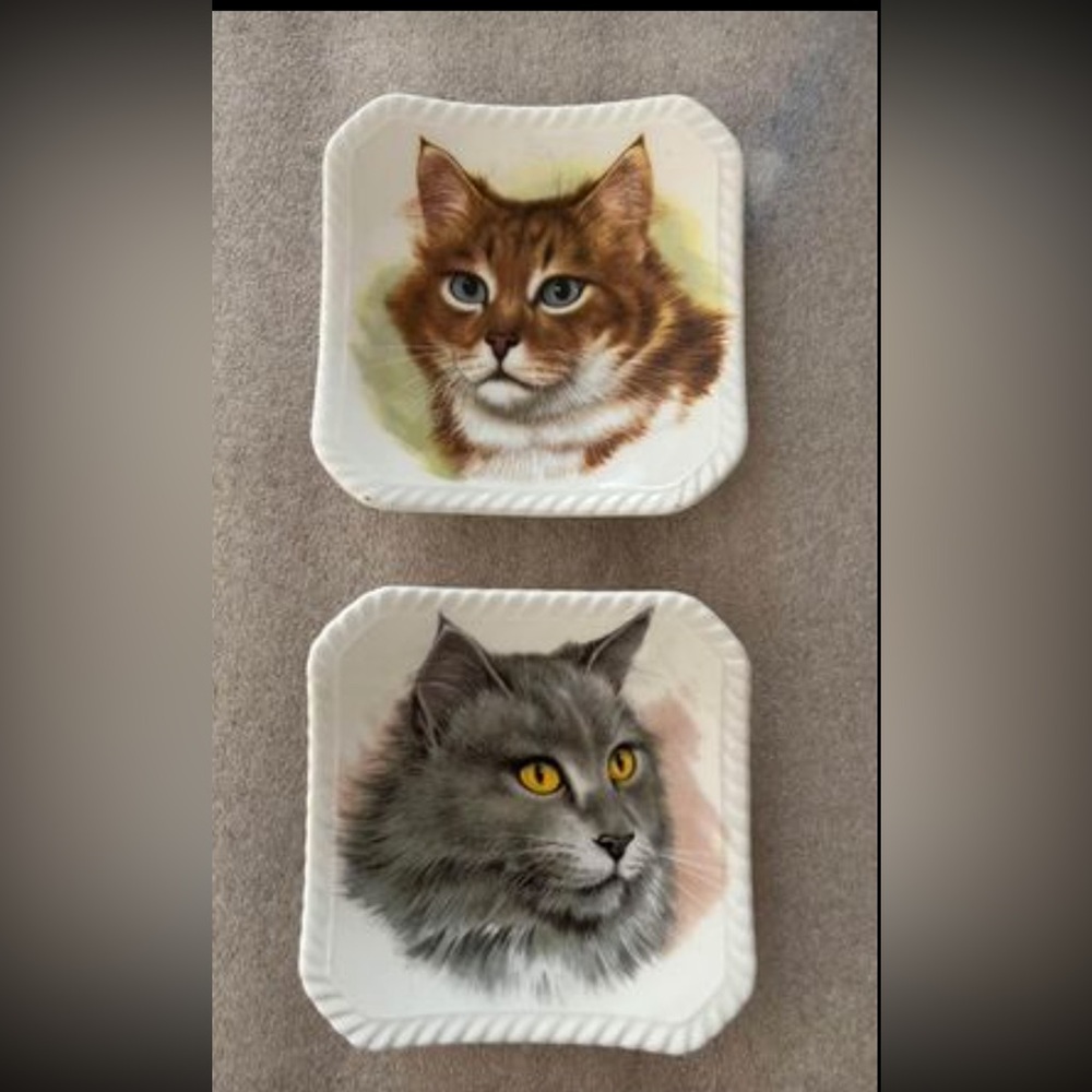 2 Royal Adderley porcelain Kitten face trinket dishes